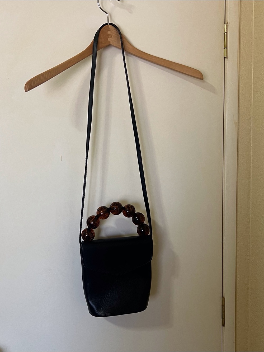 & Other Stories Black Tort Beaded Handle Crossbody Bag Clutch Leather Minimalist